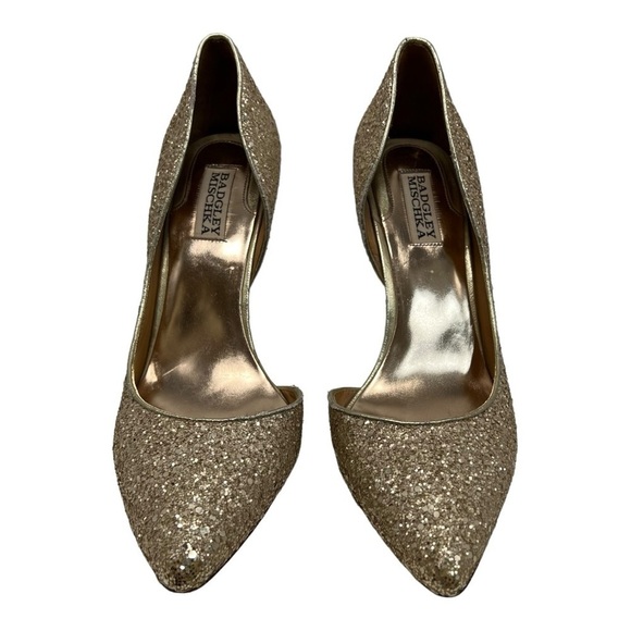 Badgley Mischka Daisy II Gold Glitter D’Orsay Pumps Evening Event Heels 9.5 - Picture 4 of 13